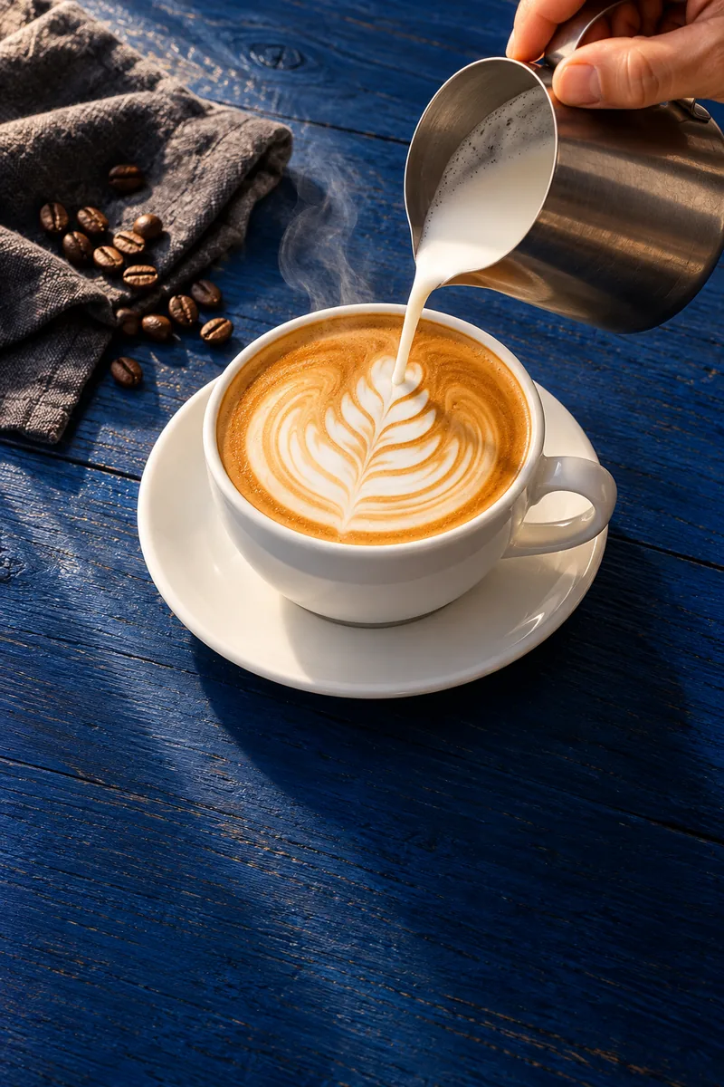 Latte art being poured in an office coffee cup