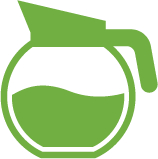 Green coffee carafe icon representing a pot used for brewing coffee in Vendgo's coffee service.