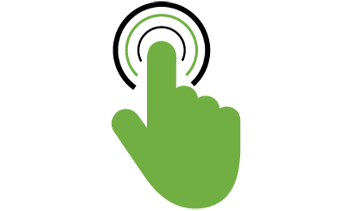 Green touch icon showing a finger pressing a circular button with concentric rings.