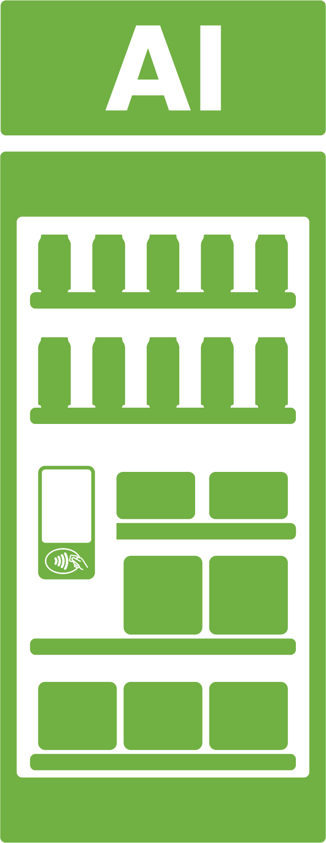Green AI vending machine icon representing smart vending technology.