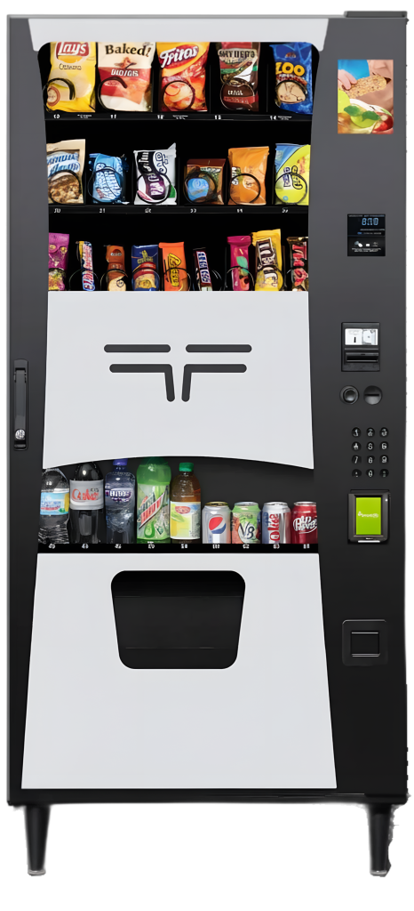 VendGo combo vending machine fully stocked with snacks and beverages, providing convenient micro market vending in Atlanta offices.